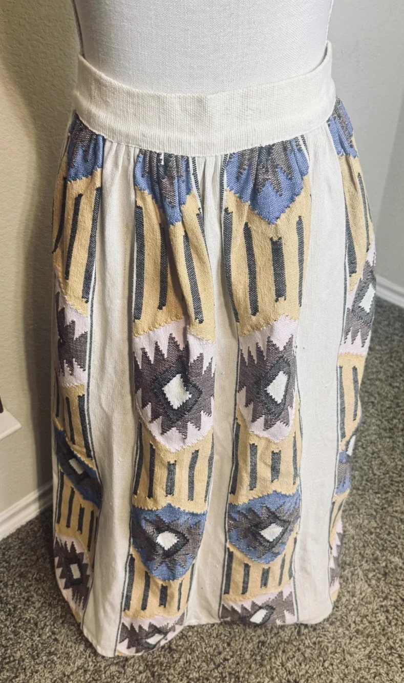 Vintage Guatemalan Corte Skirt Midi Aztec Handwoven Maya Textile Boho sz M - Picture 1 of 5